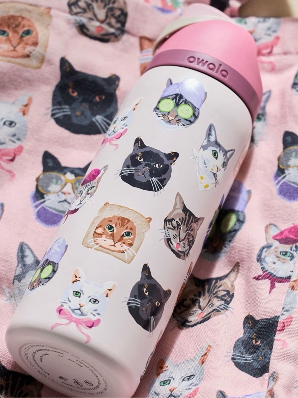 Owala Pink Cat-Pattern Insulated Bottle